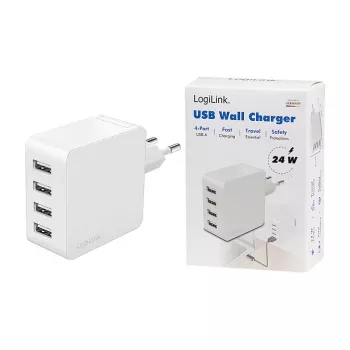 Logilink caricabatterie USB-A, 24 W, 4 porte, 4x USB-A, bianco