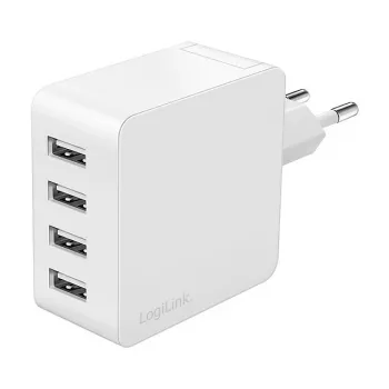 Logilink caricabatterie USB-A, 24 W, 4 porte, 4x USB-A, bianco