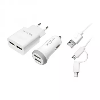 Logilink set caricabatterie USB-A, 10,5 W / 10 W, 2 porte, 2x USB-A, bianco
