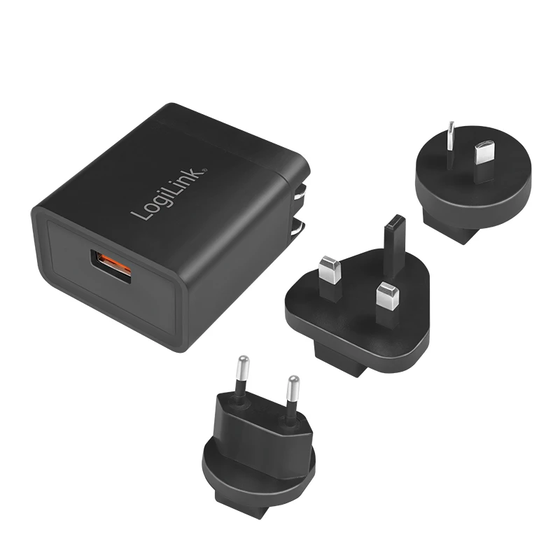 Logilink Caricabatterie da viaggio USB-A, 18 W, GaN, 1 porta, 1x USB-A (QC), nero