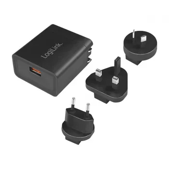 Logilink Caricabatterie da viaggio USB-A, 18 W, GaN, 1 porta, 1x USB-A (QC), nero