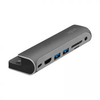 LOGILINK docking station USB-C, 7 porte, USB 3.2 Gen1, 100W PD, 4K HDMI, per iPad, alluminio (UA0385)