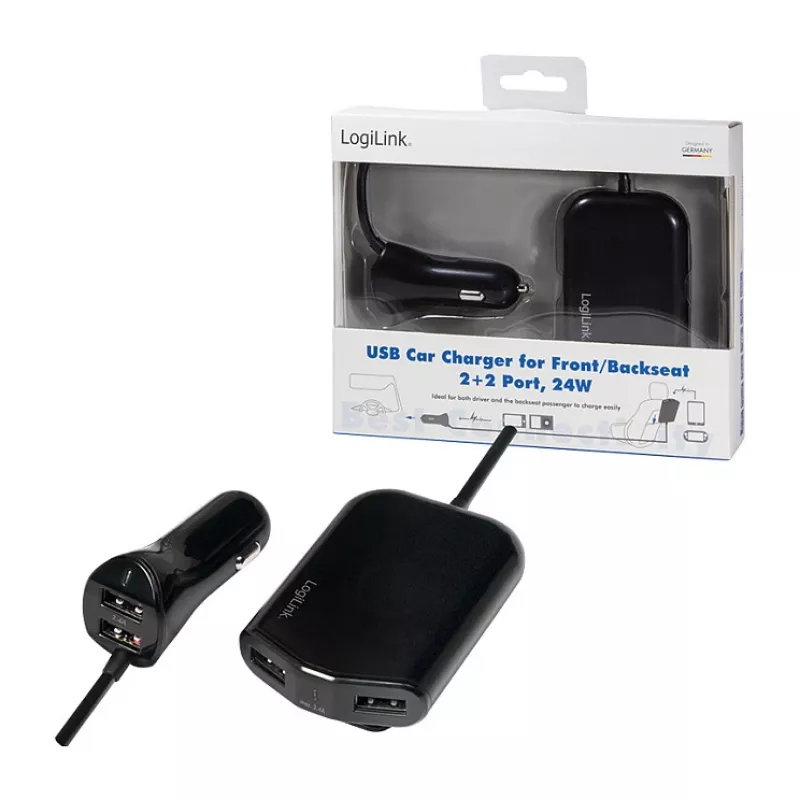Logilink caricabatterie da auto USB, 2+2 porte, 24 W, nero
