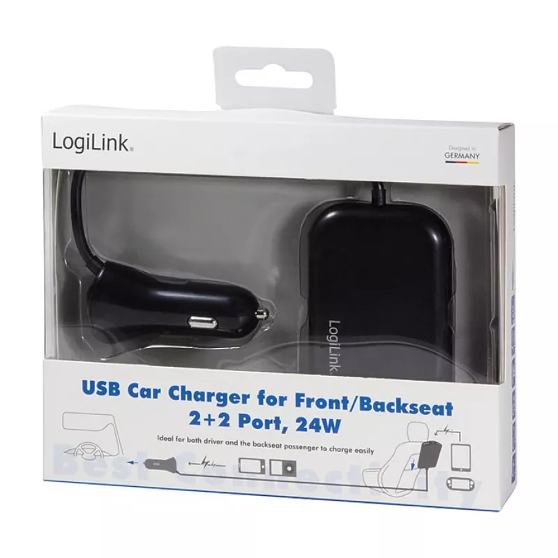 Logilink caricabatterie da auto USB, 2+2 porte, 24 W, nero