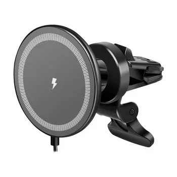 LogiLink Caricabatterie wireless per auto con supporto smartphone 15W, forma rotonda, Qi, bloccaggio automatico, bocchetta di aerazione e ventosa, nero