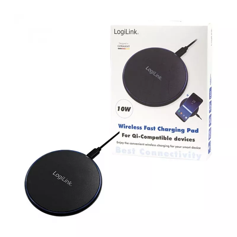 LogiLink caricatore da tavolo wireless rapido 10 W pad di ricarica Qi nero
