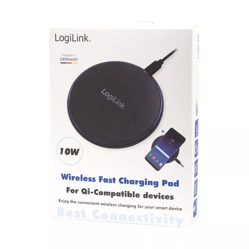 LogiLink caricatore da tavolo wireless rapido 10 W pad di ricarica Qi nero