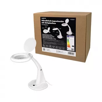 Lente d'ingrandimento LED LOGILINK WZ0059 con supporto da tavolo, 3 diottrie (1,75x), 40 LED SMD, 6,5 W, bianco luce diurna, nero