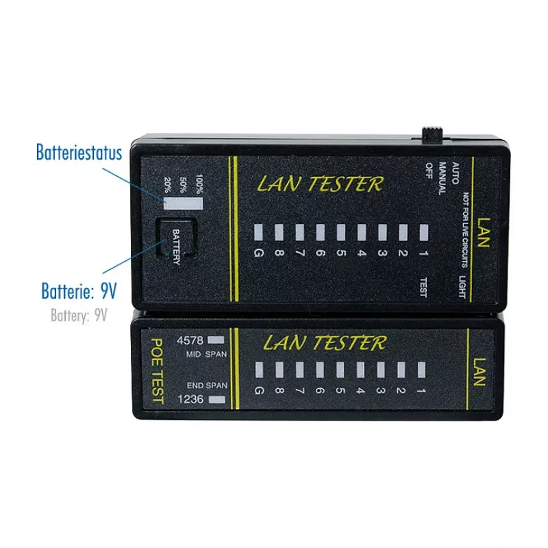 LOGILINK WZ0080 tester per cavi LAN e PoE finder con magnete, torcia, LCD retroilluminato, portata 300 m