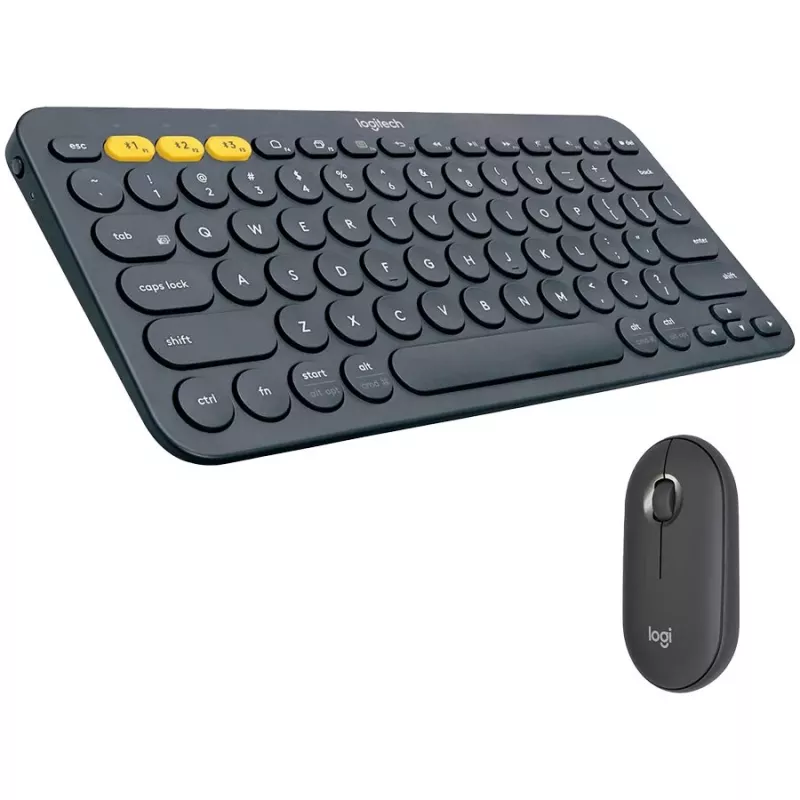 Logitech Pebble 2 Combo Tonal Graphite Set tastiera e mouse wireless, layout francese AZERTY, Bluetooth e ricevitore USB Logi Bolt, clic silenziosi, multi-device, plastica riciclata