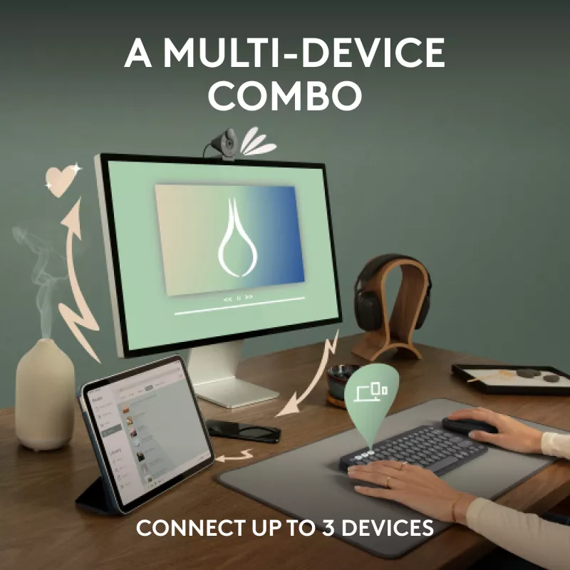 Logitech Pebble 2 Combo Tonal Graphite Set tastiera e mouse wireless, layout francese AZERTY, Bluetooth e ricevitore USB Logi Bolt, clic silenziosi, multi-device, plastica riciclata