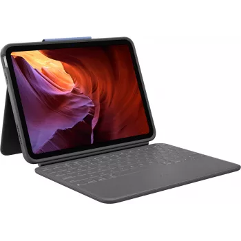 Logitech Rugged Folio con tastiera US International QWERTY per Apple iPad di 10ª generazione (A2696) - grafite, protezione antishock MIL-STD-810G