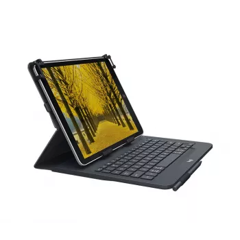 Logitech Tastiera universale e custodia folio per tablet 9-10 pollici, Bluetooth 3.0, layout QWERTZ svizzero tedesco, Graphite