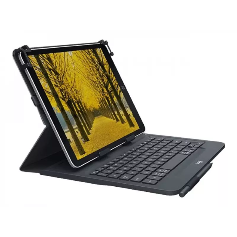 Logitech Tastiera universale e custodia folio per tablet 9-10 pollici, Bluetooth 3.0, layout QWERTZ svizzero tedesco, Graphite
