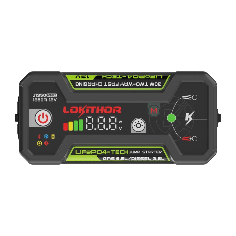 LOKITHOR J1350 Pro 25.6Wh 12V Jump Starter con 2500A di picco e compressore ad aria