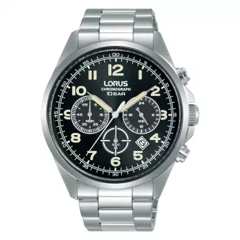 Lorus Orologio uomo cronografo al quarzo RT303KX9 - 43mm acciaio inox, quadrante nero