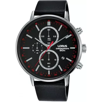 Lorus Orologio al quarzo uomo RM365FX9 - Cassa in acciaio inox 43mm, quadrante nero, bracciale argento, impermeabilità 100m
