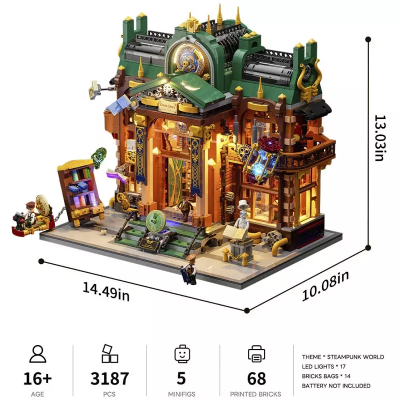 Lumibricks Steampunk Time Rift Library Kit libreria in miniatura fai da te Book Nook