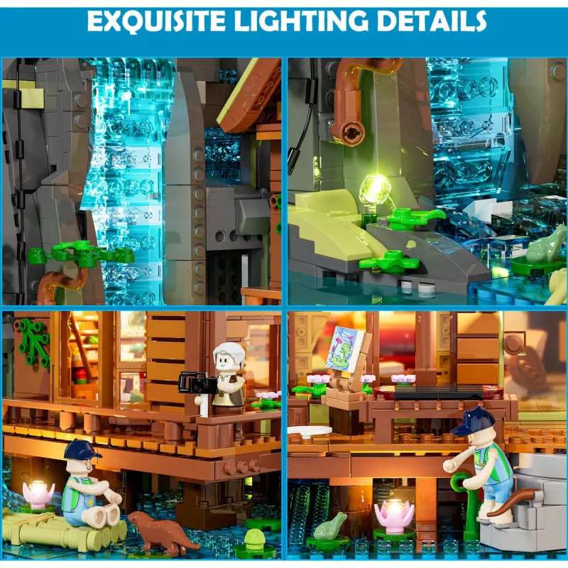 Lumibricks Waterfall Hut set di mattoncini con illuminazione LED