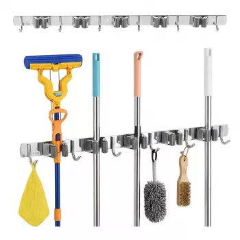 Maclean MC-185 organizer da parete per attrezzi da giardinaggio e mocio, acciaio, 60 cm, portata 20 kg, con ganci