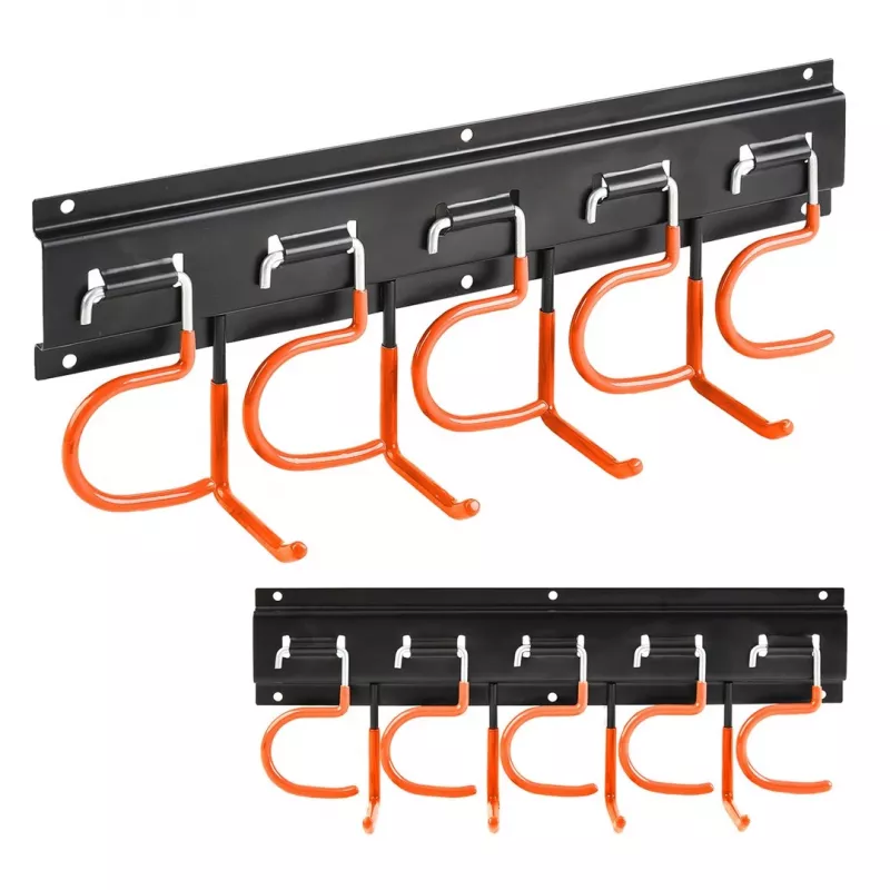MACLEAN MC-193 organizer da parete per attrezzi da giardino con 5 supporti auto e 6 ganci pieghevoli, plastica ABS, grigio/nero