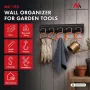 MACLEAN MC-193 organizer da parete per attrezzi da giardino con 5 supporti auto e 6 ganci pieghevoli, plastica ABS, grigio/nero