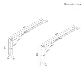 Maclean MC-195 Mensole pieghevoli da parete, 300-600 mm, max. 50 kg, 2 pz.