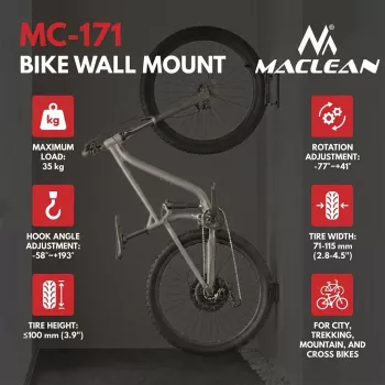Portabici da parete Maclean, carico max 35 kg, inclinazione regolabile, acciaio, MC-171