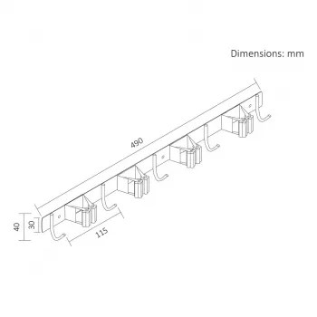 Maclean supporto da parete per attrezzi da giardino e mocio, acciaio, con ganci, carico max 20 kg, larghezza 49 cm, MC-184