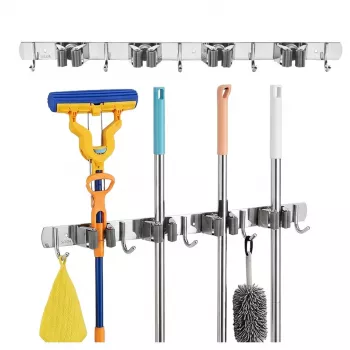 Maclean supporto da parete per attrezzi da giardino e mocio, acciaio, con ganci, carico max 20 kg, larghezza 49 cm, MC-184