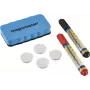MAGNETOPLAN HOLTZ 37102 Set accessori per lavagna bianca – cancellino magnetico, 4 magneti, 4 pennarelli (nero/rosso)