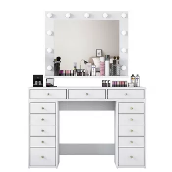 Trucco tavolo Kalune Design BJ119 - 2895 bianco, materiale legnoso, con specchio LED