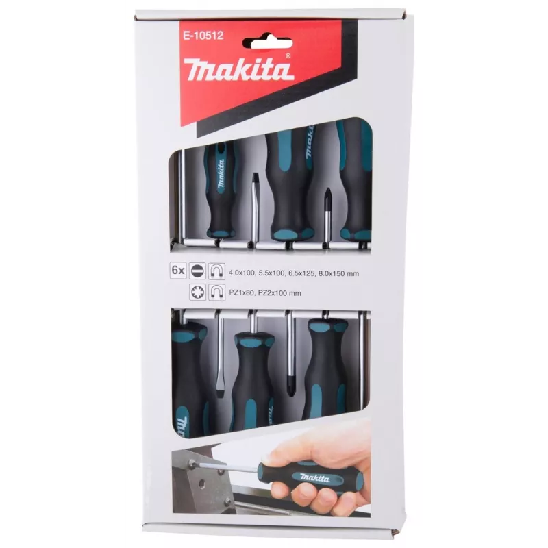 Makita E-10512 set di cacciaviti, 6 pezzi (a taglio/Pozidriv)