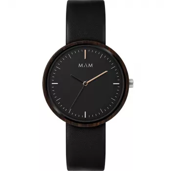 MAM MAM642 Orologio unisex 39 mm in legno di teak con cinturino in pelle nera
