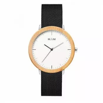 MAM MAM687 Orologio unisex 39mm in legno di teak con cinturino in pelle nera