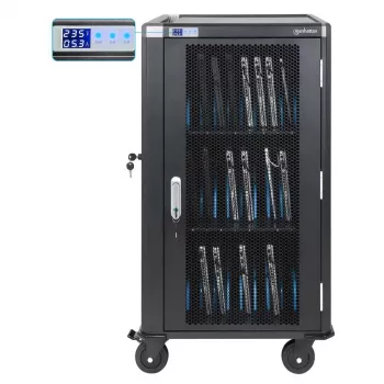 Manhattan carrello di ricarica per laptop 30 posti tramite adattatore AC (EU) - armadio in acciaio con serratura, 220-240V, 2300W, spina CEE 7/7, cavo 3m, 4 ruote