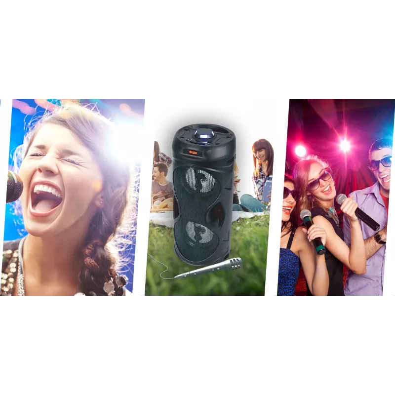 Manta SPK815 diffusore Bluetooth portatile per feste con karaoke, 30W RMS, LED disco, radio FM, USB/SD/AUX