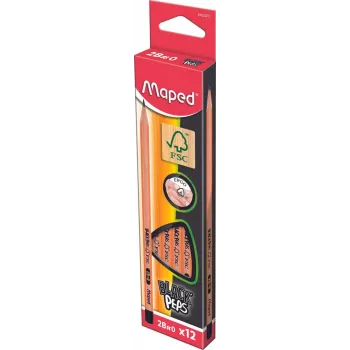 Maped BLACK'PEPS matite in grafite 2B nero/legno confezione da 12
