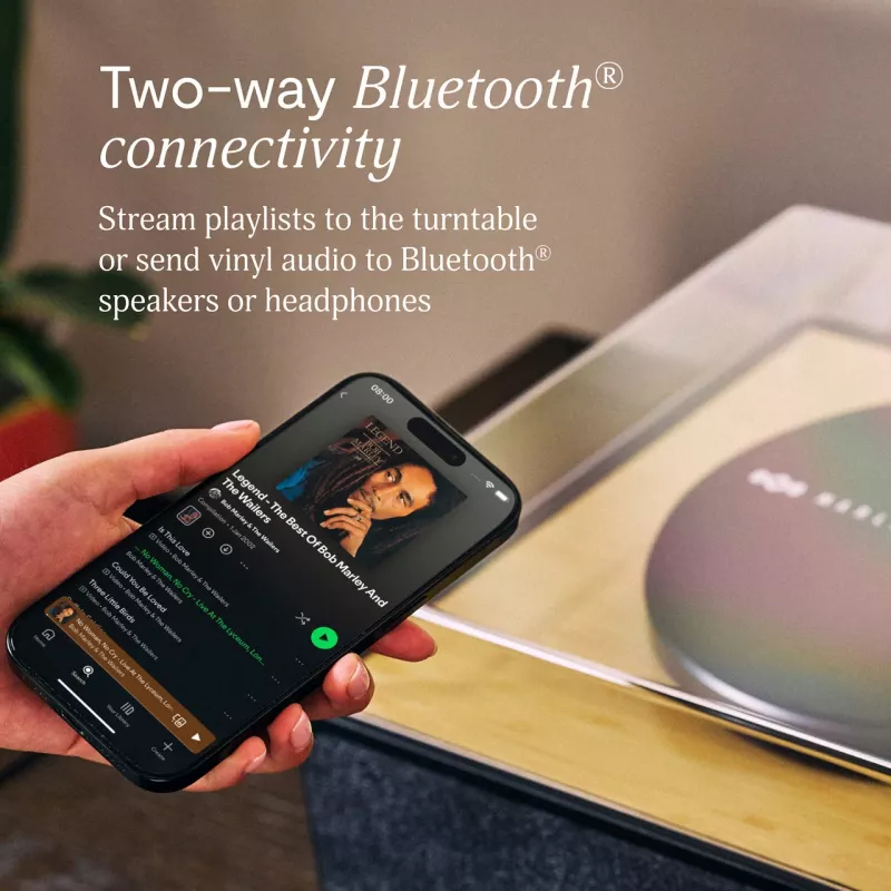 Marley Rise Up Giradischi con altoparlanti stereo integrati, Bluetooth In/Out