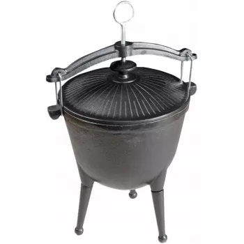 MASTER GRILL pentola in ghisa MG629 – 8L, pre-stagionata, per falò e cucina all'aperto