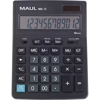 MAUL MXL 12 calcolatrice da tavolo con display LCD a 12 cifre, calcolo fiscale, Dual-Power, nero 7267090