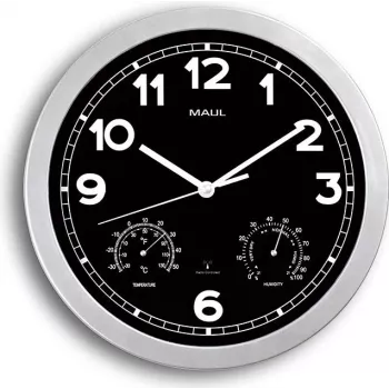 MAULdrive orologio da parete 30 cm, al quarzo, cassa nera, quadrante argento, a batteria 9059095