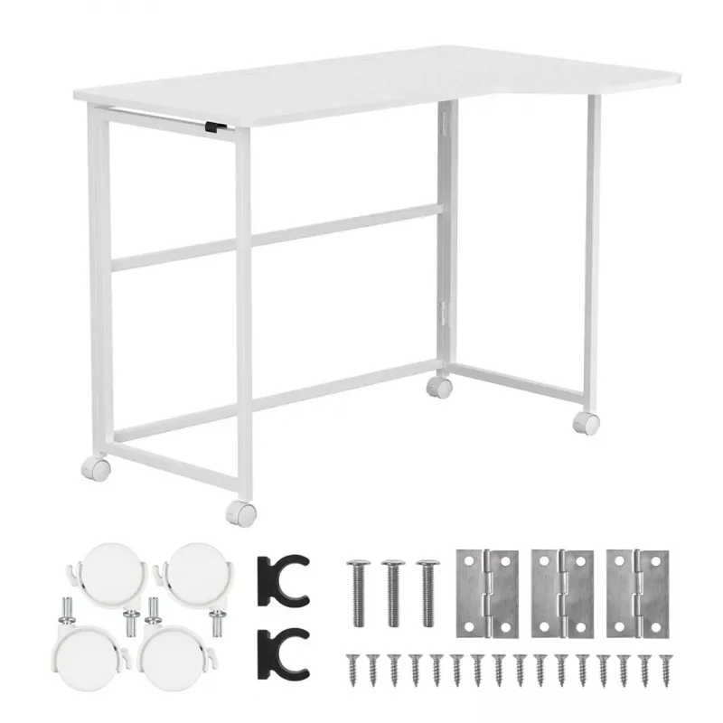 MCN Maclean tavolo pieghevole a L bianco 100x65 cm mobile con ruote bloccabili MC-1250 L/W
