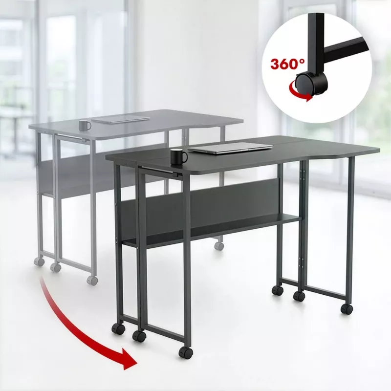 MCN Maclean scrivania/tavolo pieghevole, nero, mobile, 100x73 cm, max. 50 kg, ad angolo, a L, MC-126 L/B