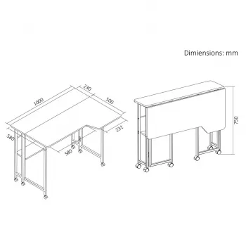 MCN Maclean scrivania/tavolo pieghevole, nero, mobile, 100x73 cm, max. 50 kg, ad angolo, a L, MC-126 L/B