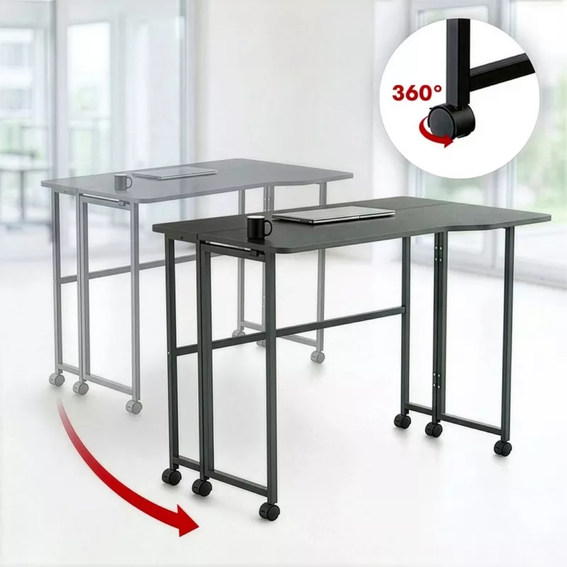 MCN Maclean MC-1250 L/B Scrivania angolare pieghevole a L, nera, mobile, 100x65 cm, max 50 kg