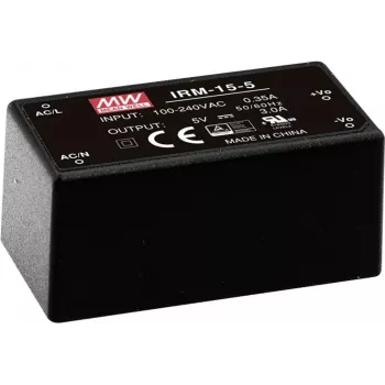 MEAN WELL IRM-15-5 alimentatore incapsulato per montaggio PCB 15W 5V 3A, ingresso 85-264VAC, nero