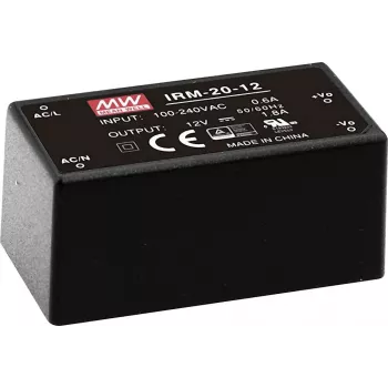 MEAN WELL IRM-20-24 alimentatore 20W 24V 0,9A incapsulato per montaggio su PCB, ingresso 85-264V AC, nero