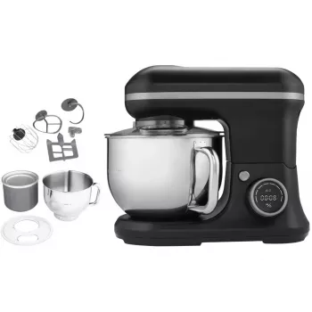 MEDION LIFE MD18420g robot da cucina digitale motore 500W, riscaldamento 1000W, ciotola 2,2L, 10 velocità + turbo, display LCD, acciaio inox, nero