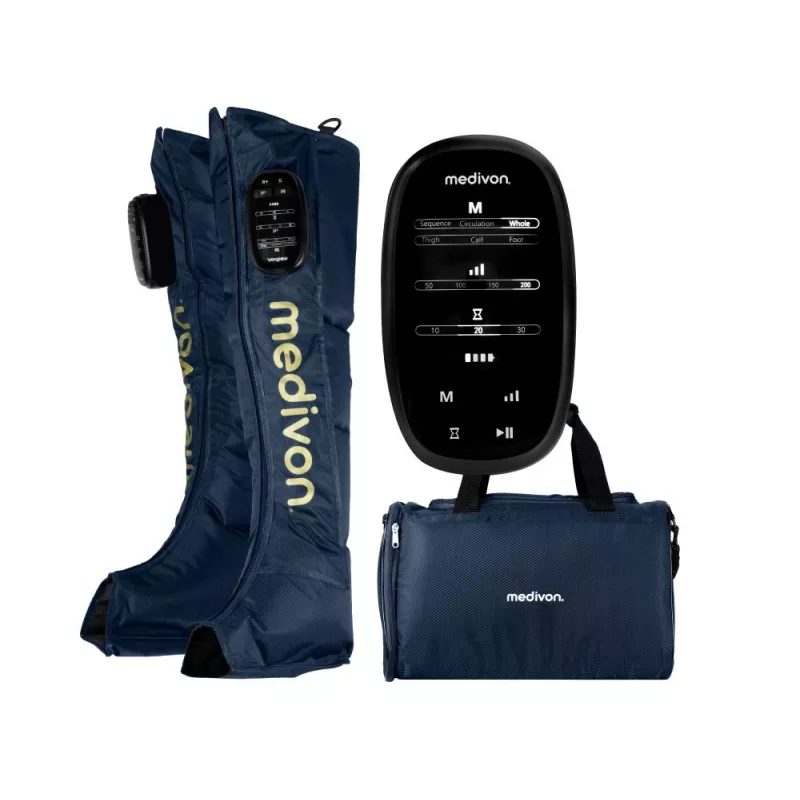 Medivon Compression Massager Aeria - Massaggiatore per Gambe e Piedi a Compressione d'Aria con Calore, 3 Modalità, 3 Intensità, Telecomando Wireless